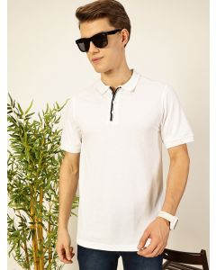 White Regular Fit Short Sleeves Solid Polo Collar Knit Tshirt