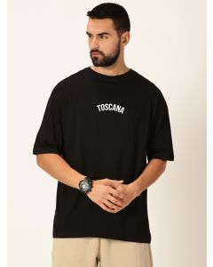 Men Black Graphic Print Cotton Tshirt