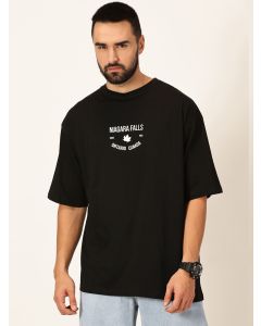 Men Black Printed Cotton Tshirt
