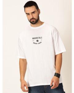 Men White Printed Cotton Tshirt