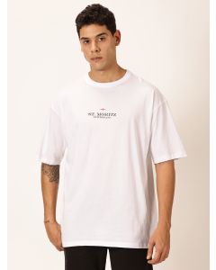 Men White Printed Oversized Cotton Tshirt