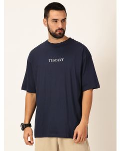 Men Navy Blue Printed Cotton Tshirt