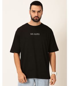Men Black Printed Pure Cotton Tshirt