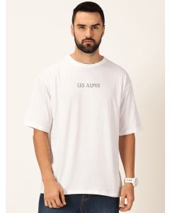 Men White Printed Pure Cotton Tshirt