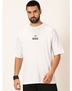 Men White Printed Cotton Oversized Tshirt