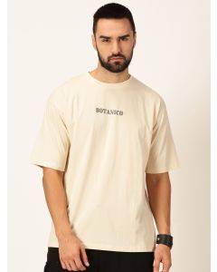 Men Beige Printed Cotton Oversized Tshirt