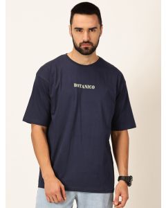 Men Navy Blue Printed Cotton Oversized Tshirt