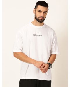 Men White Printed Cotton Oversized Tshirt