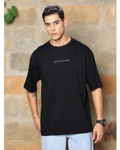 Men Black Floral Print Cotton Casual Tshirt