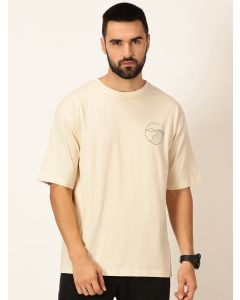 Men Beige Printed Cotton Oversized Tshirt