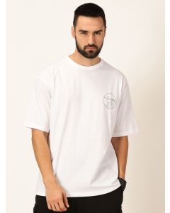 Men White Printed Pure Cotton Oversized Tshirt