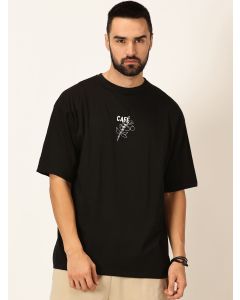 Men Black Printed Cotton Oversized Tshirt
