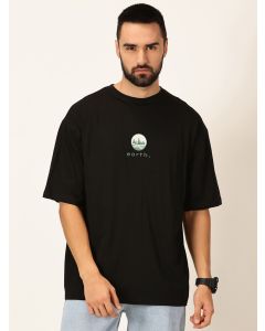 Men Black Printed Oversized Cotton Tshirt