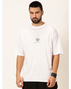 Men White Printed Oversized Pure Cotton Tshirt
