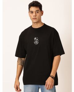 Men Black Printed Oversized Cotton Tshirt