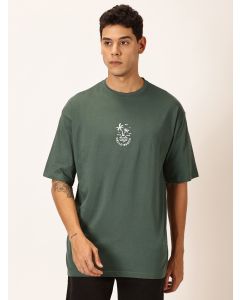 Men Green Printed Cotton Oversized Tshirt