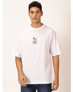 Men White Printed Oversized Cotton Tshirt