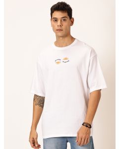 Men White Printed Oversized Cotton Tshirt