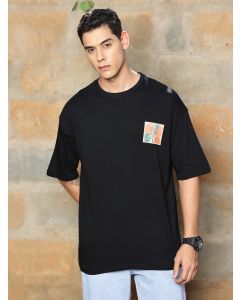 Men Black Graphic Print Cotton Tshirt