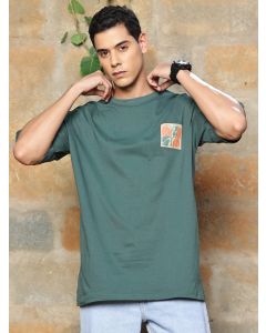 Men Green Graphic Print Cotton Casual Tshirt