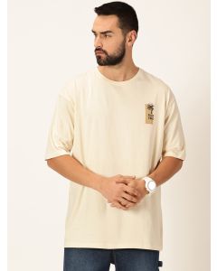 Men Beige Pure Cotton Oversized Tshirt