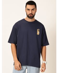 Men Navy Blue Cotton Oversized Tshirt