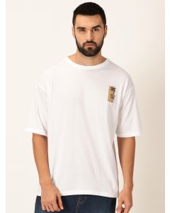 Men White Printed Pure Cotton Oversized Tshirt