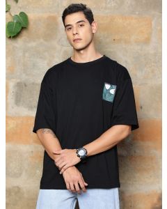 Men Black Graphic Printed Cotton Tshirt