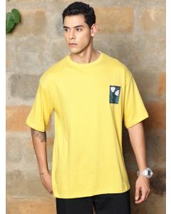 Men Yellow Graphic Printed Cotton Tshirt