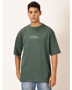 Men Green Printed Oversized Cotton Tshirt