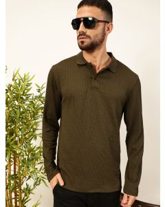 Men Olive Polo Collar Tshirt