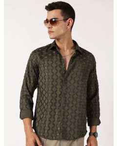 Olive Premium Textured Casual Shirt