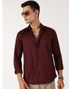 Wine Premium Textured Casual Shirt