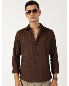 Brown Premium Textured Casual Shirt