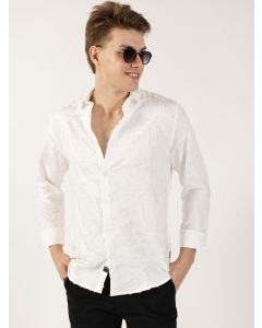 White Premium Slim Fit Textured Casual Shirt