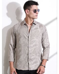 Beige Premium Slim Fit Textured Casual Shirt
