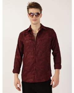 Wine Premium Slim Fit Textured Casual Shirt