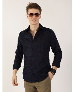 Navy Premium Slim Fit Textured Casual Shirt