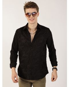 Black Premium Slim Fit Textured Casual Shirt