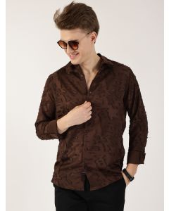Brown Premium Slim Fit Textured Casual Shirt