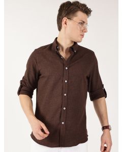 Brown Slim Fit Long Sleeves Button-Down Collar Polyester Casual Shirt