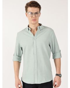 Olive Slim Fit Long Sleeves Button-Down Collar Polyester Casual Shirt