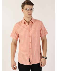 Pink Classic Slim Fit Striped Cotton Casual Shirt