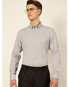 Brown Smart Regular Fit Striped Cotton Formal Shirt