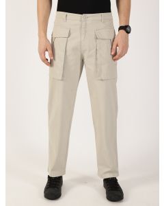 Light Grey Regular Fit Cargos Cotton Trousers