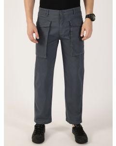 Mid Blue Regular Fit Cargos Cotton Trousers
