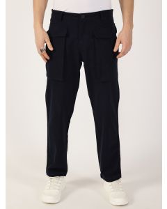 Navy Regular Fit Cargos Cotton Trousers