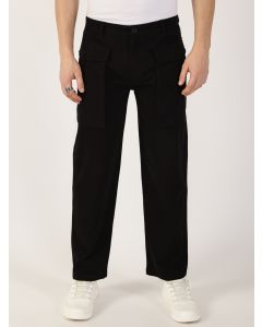Zed Black Regular Fit Cargos Cotton Trousers
