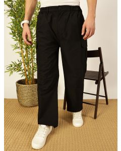 Black Smart Loose Fit Woven Cargo Trousers