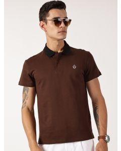 Chocolate Solid Polo Collar Cotton Knitted T-shirt
